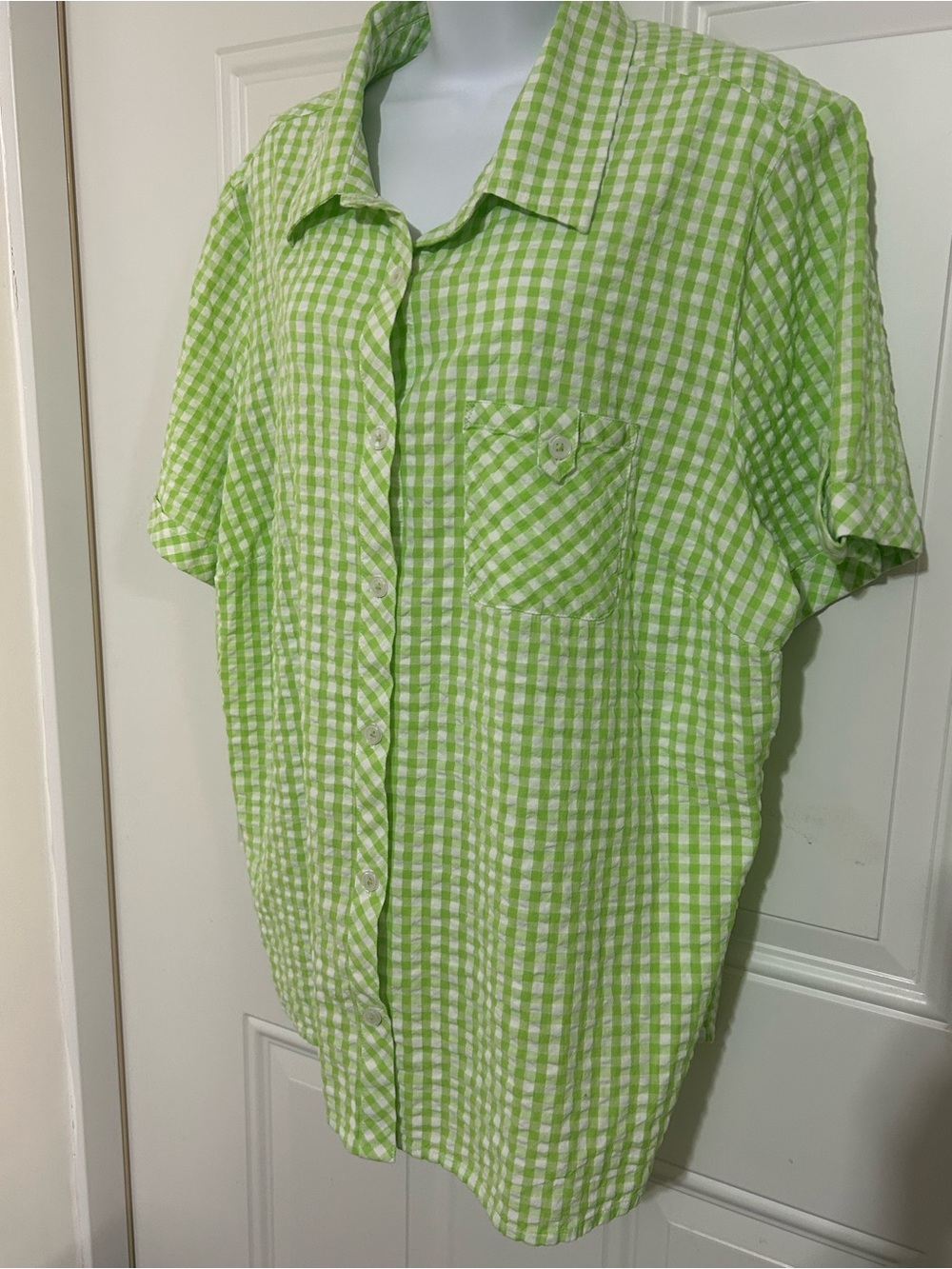 Appleseed's Lime Green Gingham Short-Sleeve Button-Down Shirt